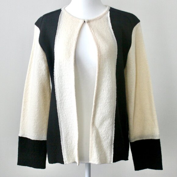 NWT Kasper 100% Wool Cream Black Professional Sweater Jacket Petite Large - Picture 1 of 7